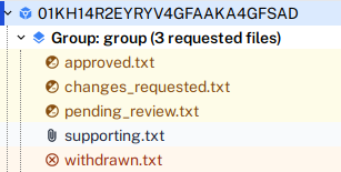 Request file icons during independent review - researcher's view